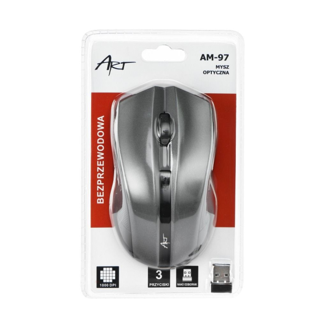 Bezdrátová počítačová myš ART 2,4 GHz, 1000 dpi, AM-97, stříbrná
