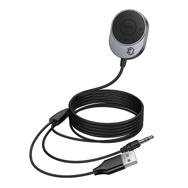 Bezdrátový autorádio Hoco AUX Bluetooth s kabelem a 3,5mm jackem E150, kovově šedé
