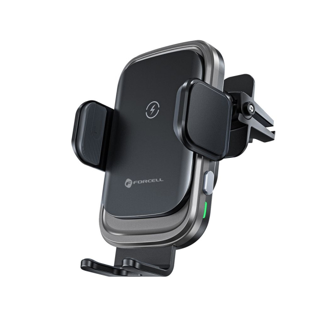 Bezdrátový držák na mobil do auta Forcell F-Grip Grand F-24 15 W do ventilace, stříbrný