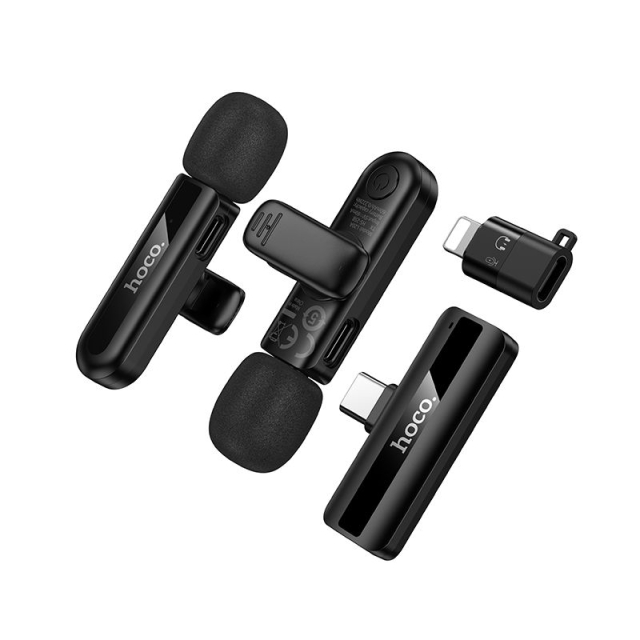 Bezdrátový dvojitý mikrofon Lightning / USB-C Hoco L20A, černý