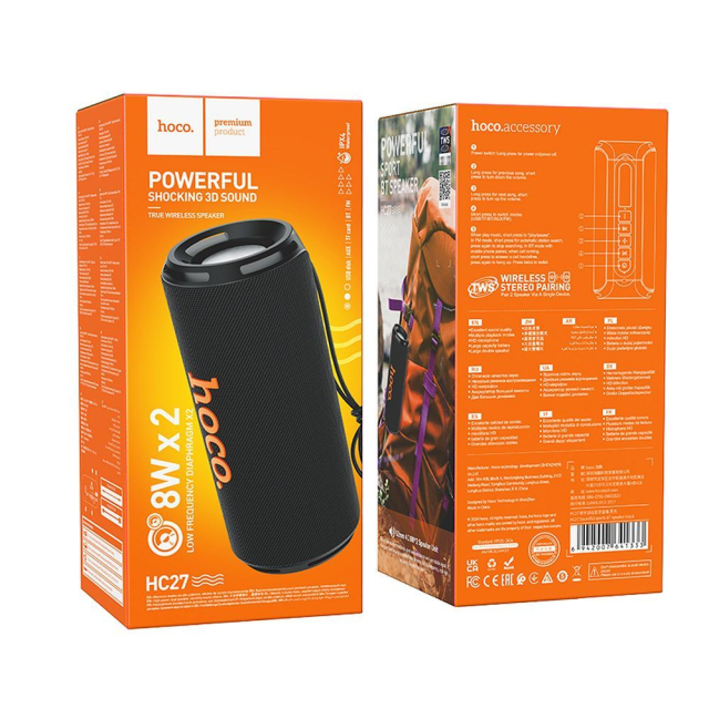 Bezdrátový reproduktor 2 × 8 W, 2 h, Hoco HC27, černý