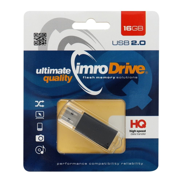 Černá USB 2.0 flash paměť IMRO o kapacitě 16 GB