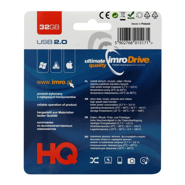 Černá USB 2.0 flash paměť IMRO o kapacitě 32 GB