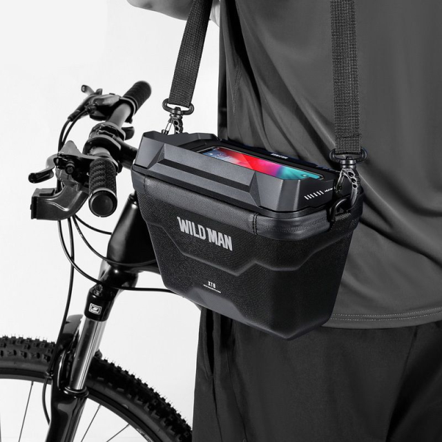 Cestovní taška WILDMAN na řídítka kola se zipem, objem 3 l (4"–7"), model XT8, černá