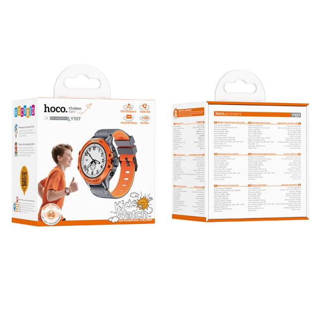 Chytré hodinky pro děti Hoco 1,28" 4G GPS s funkcí volání Y107, oranžové