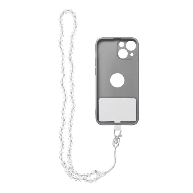 CRYSTAL DIAMOND Šňůrka na telefon, přívěsek na telefon / délka šňůrky 74 cm (37 cm v smyčce) / na krk – bílá