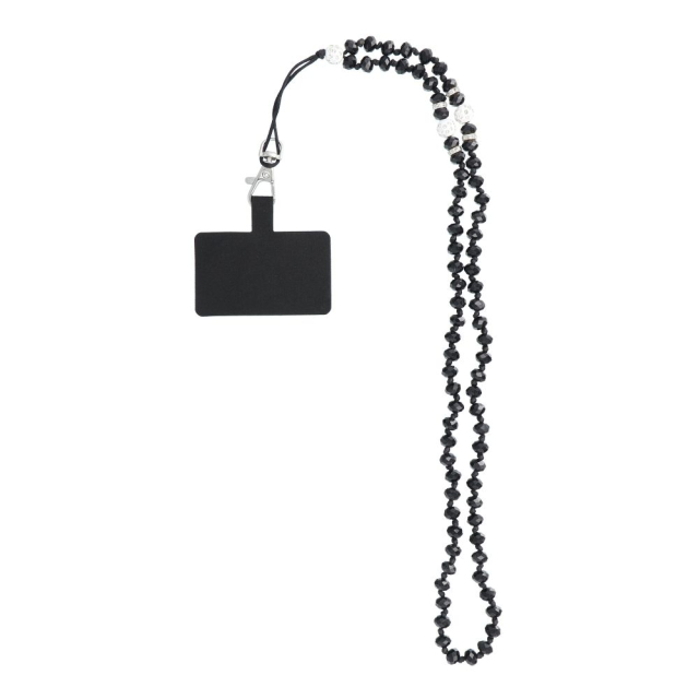 CRYSTAL DIAMOND Šňůrka na telefon, přívěsek na telefon / délka šňůrky 74 cm (37 cm v smyčce) / na krk – černá