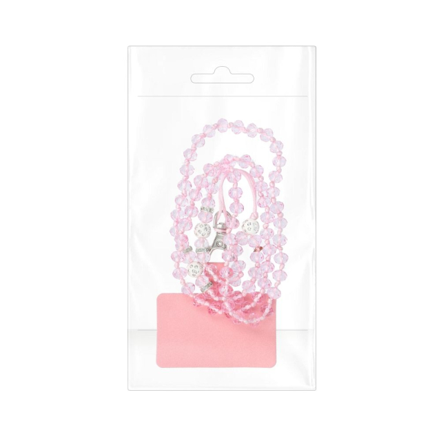 CRYSTAL DIAMOND Šňůrka na telefon, přívěsek na telefon / délka šňůrky 74 cm (37 cm v smyčce) / na krk – světle růžová