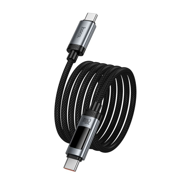 Datový kabel s digitálním displejem, USB-C na USB-C, Hoco PD 6 A, 240 W, 1,2 m, U148, černý