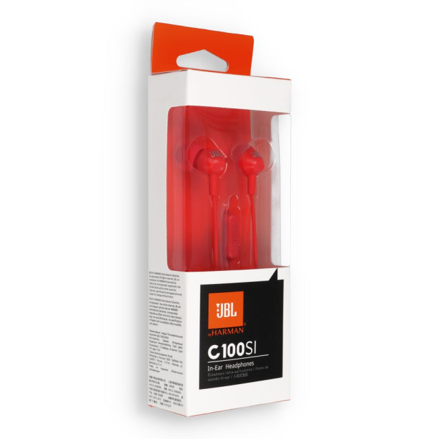 Drátová sluchátka s konektorem 3,5 mm JBL C100Si, červená