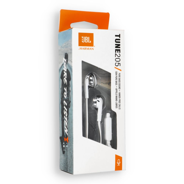 Drátová sluchátka s konektorem 3,5 mm JBL T205, bílá