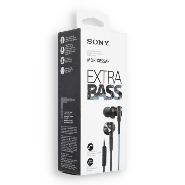 Drátová sluchátka s konektorem 3,5 mm Sony MDR-XB55APB, černá