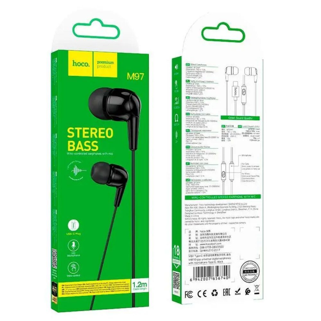 Drátová sluchátka s USB-C Hoco M97, černá