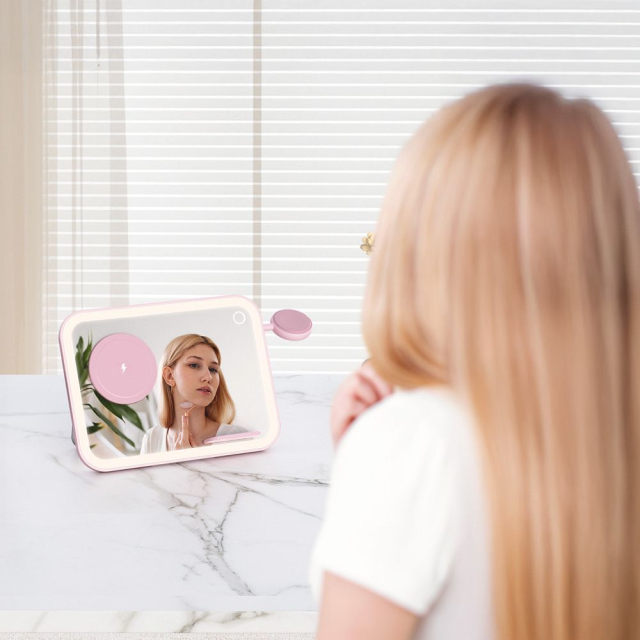 FORCELL F-ENERGY Mag Mirror 15 W – bezdrátová nabíječka 3 v 1 kompatibilní s MagSafe / Apple Watch / Samsung Watch / AirPods, růžová