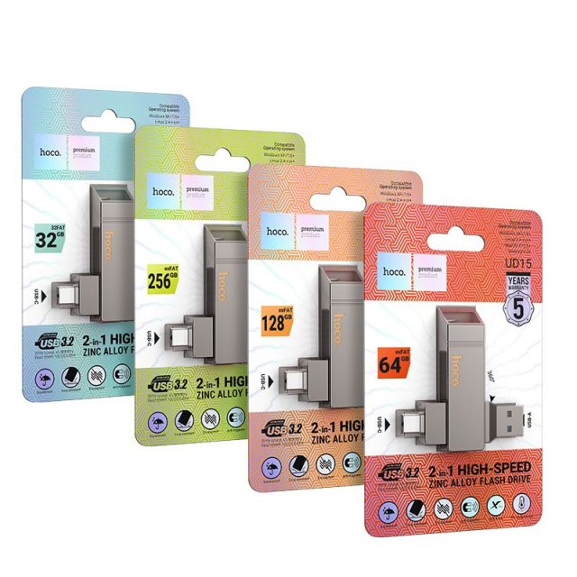 Hoco UD15 32 GB USB 3.2 (USB-A + USB-C) šedá