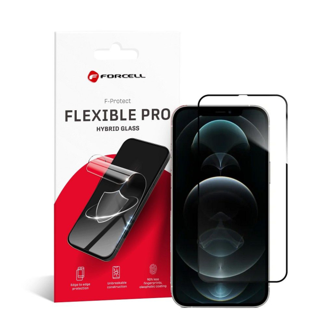 Hybridní sklo pro iPhone 12 PRO MAX Forcell Flexible 5D, černé