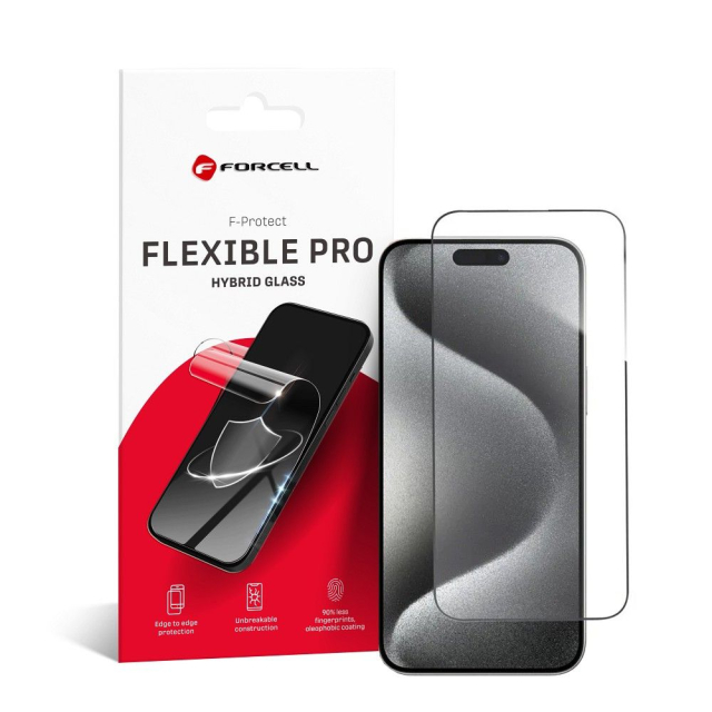 Hybridní sklo pro iPhone 15 PRO MAX Forcell Flexible 5D, černé