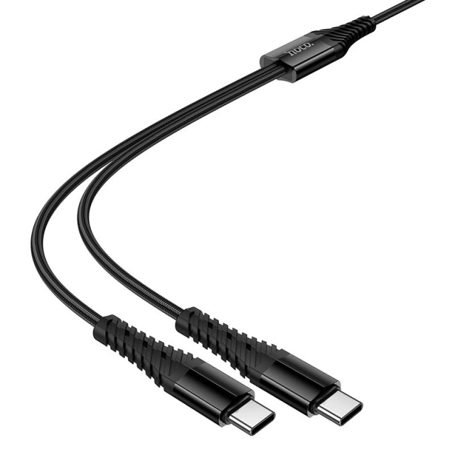 Kabel 2 v 1 USB-C na USB-C+C Hoco, 1 m, X123, černý