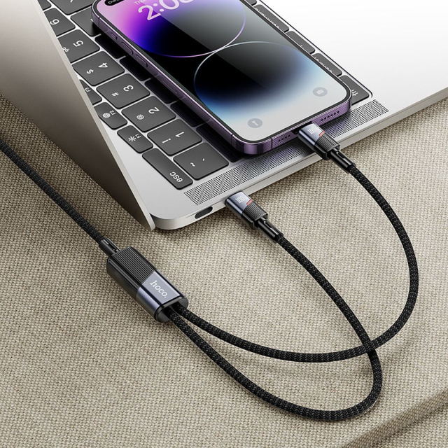 Kabel 2 v 1 USB-C na USB-C + Lightning Hoco 5 A, 100 W, 1,2 m, U139, černý