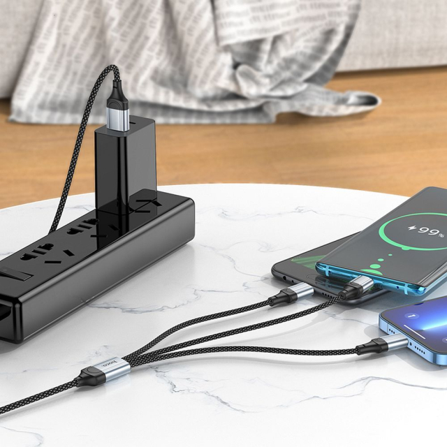 Kabel 3 v 1 USB-A na Lightning / Micro USB / USB-C Hoco 2,4 A, 1 m, X102, černý