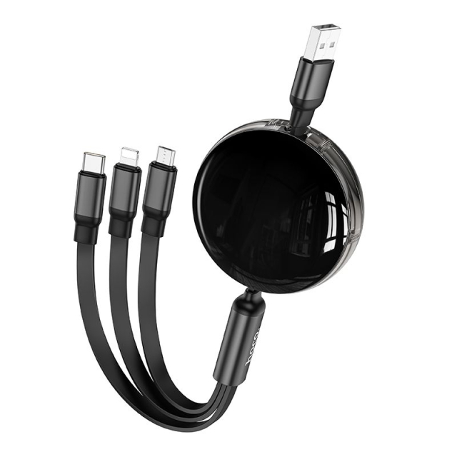 Kabel 3 v 1 USB-A na Lightning / Micro USB / USB-C Hoco 2 A, 1 m, X78, černý