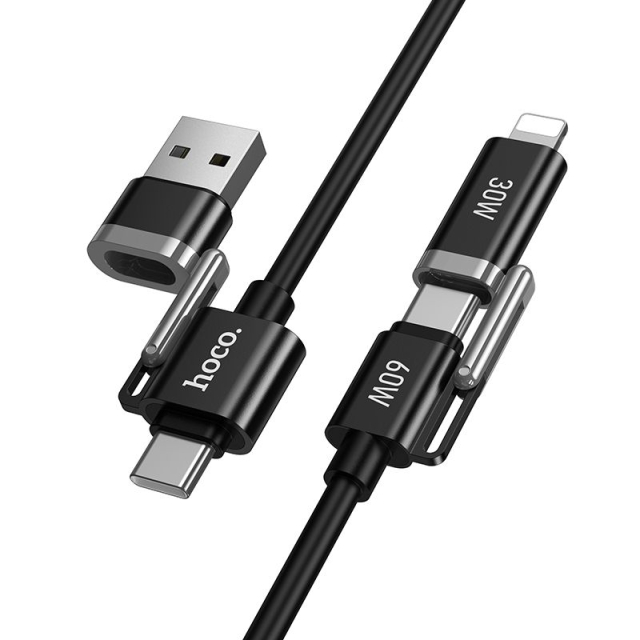 Kabel 4v1 USB A/USB C na USB C/Lightning Hoco 3 A 60 W 1,2 m U155 černý