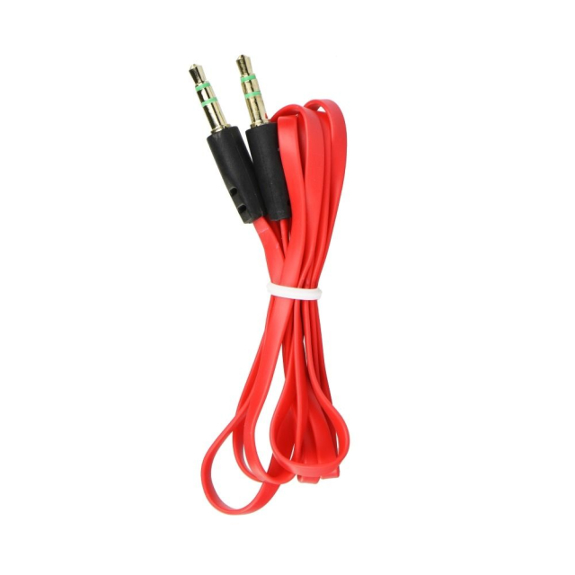 Kabel AUX, 3,5 mm jack (samec) – 3,5 mm jack (samec), plochý, 1 m, červený