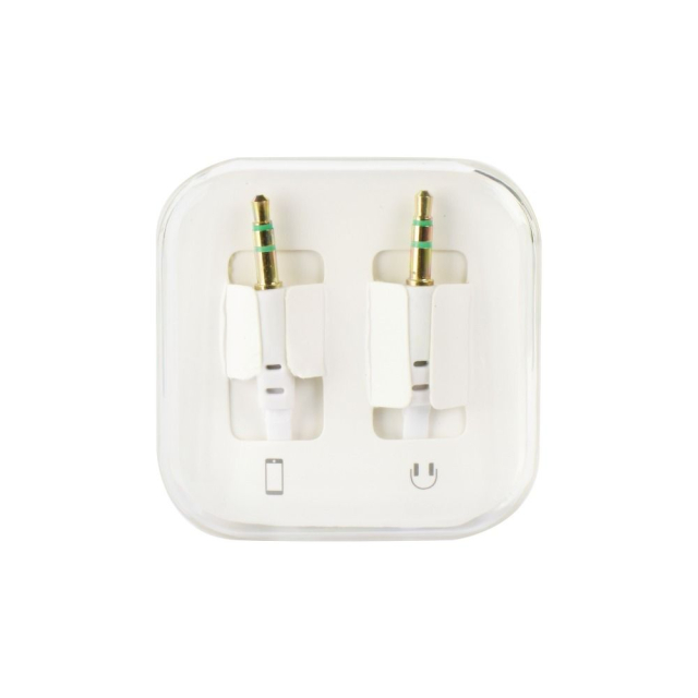 Kabel AUX, konektor 3,5 mm (samec) na konektor 3,5 mm (samec), BOX, 1 m, bílý