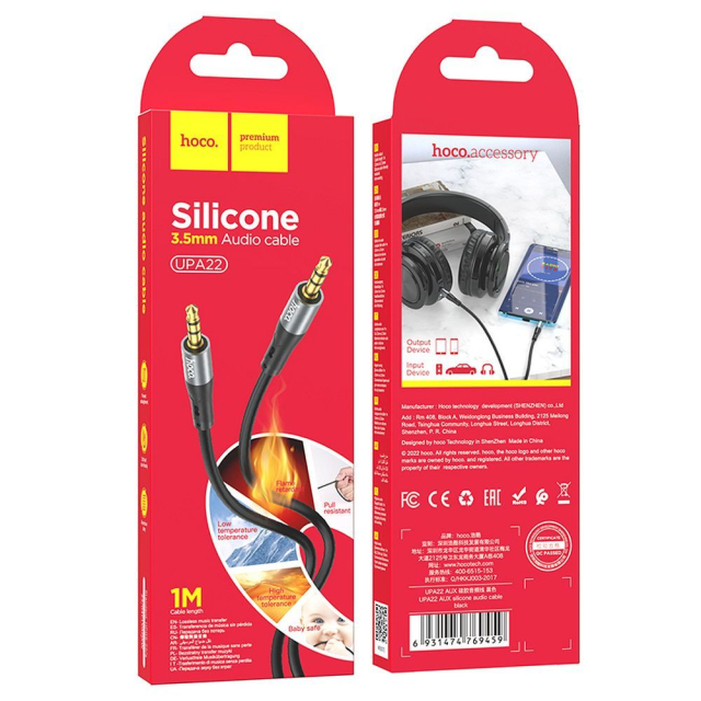 Kabel AUX z 3,5mm jacku do 3,5mm jacku Hoco, 1 m, UPA22, černý