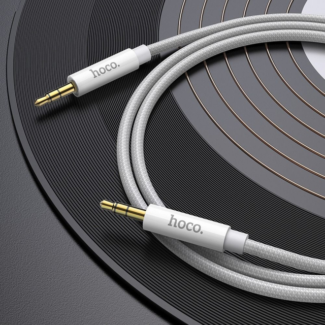 Kabel AUX z konektoru 3,5 mm na konektor 3,5 mm Hoco, 1 m, UPA19, stříbrný