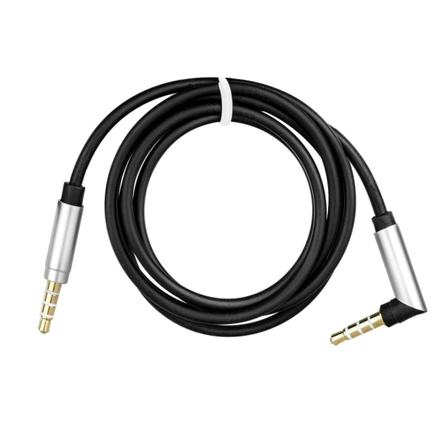 Kabel AUX z konektoru 3,5 mm (samec) na konektor 3,5 mm (samec) s úhlem 90 stupňů, 1 m, černý