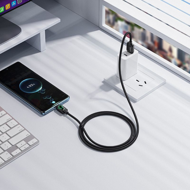 Kabel s LCD displejem, USB-A na USB-C, Hoco, 3 A, 1,2 m, U146, černý