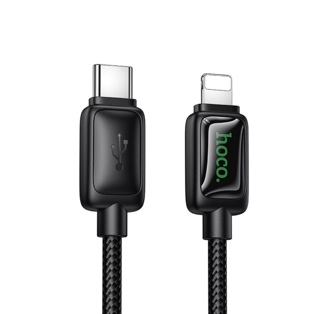Kabel s LCD displejem, USB-C na Lightning, Hoco PD 30 W, 1,2 m, U146, černý