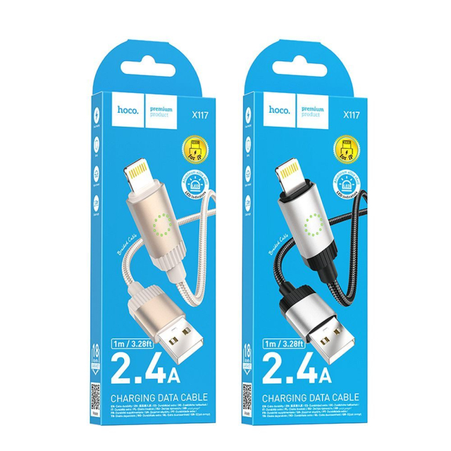 Kabel USB A na Lightning Hoco 2,4 A, 1 m, X117, černý