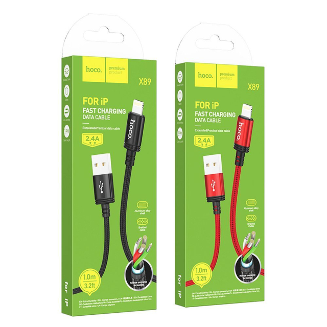 Kabel USB A na Lightning Hoco 2,4 A, 1 m, X89, černý
