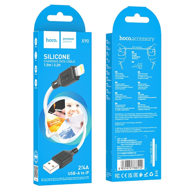Kabel USB A na Lightning Hoco 2,4 A, 1 m, X90, bílý