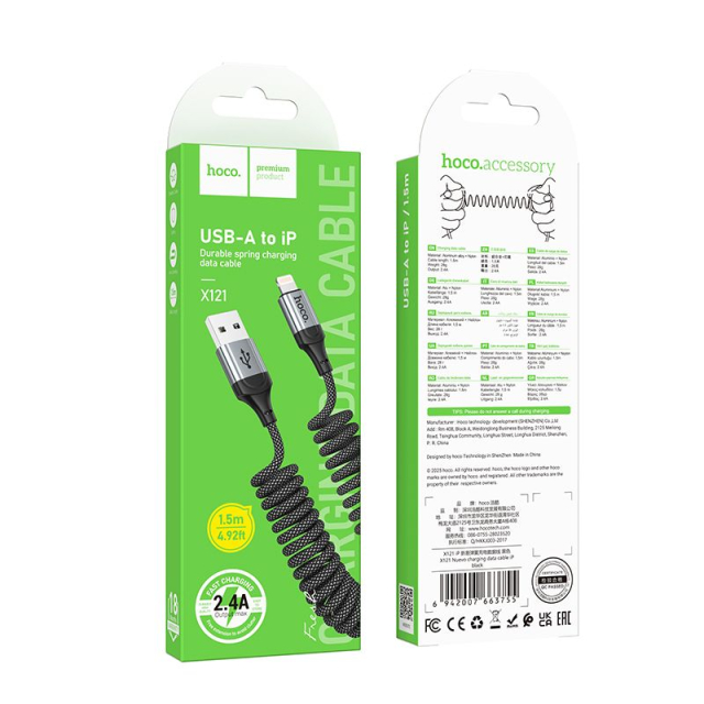 Kabel USB A na Lightning Hoco PD 2,4 A, 1,5 m, X121, černý