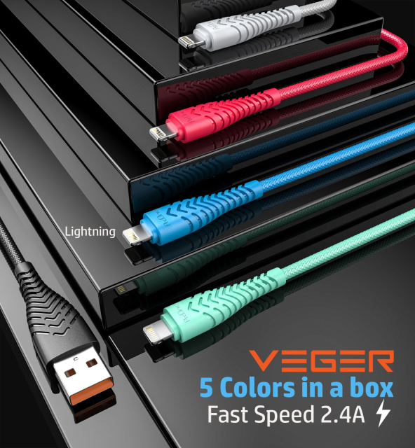 Kabel USB A na Lightning VEGER 2,4 A V105, 1,2 m, černý