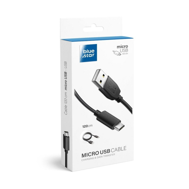 Kabel USB A na Micro USB Blue Star Lite 3A, 1,2 m, černý