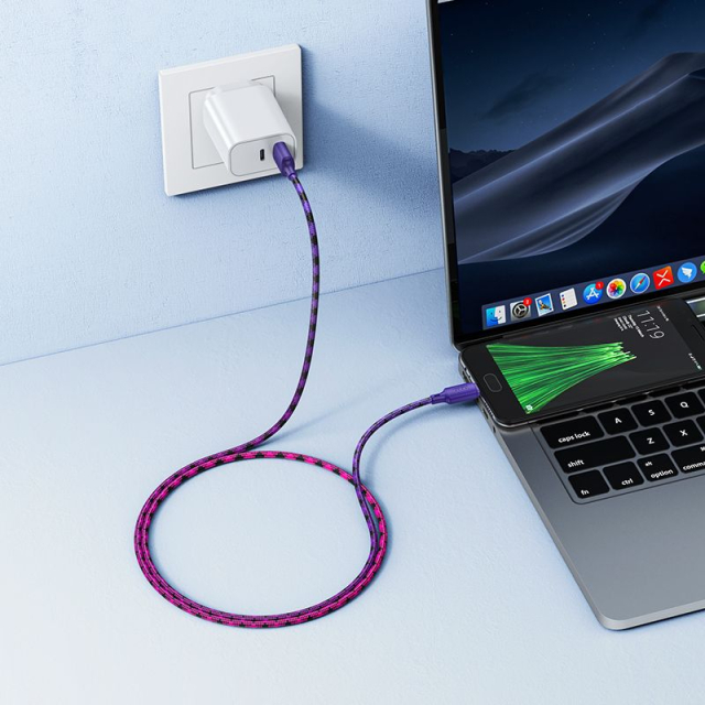 Kabel USB A na Micro USB Hoco 2,4 A, 1 m, X116, fialový s přechodem barev