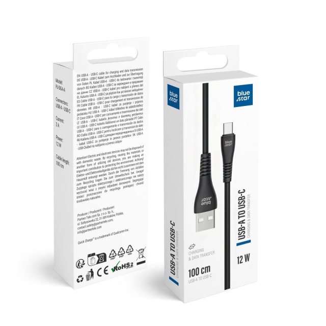 Kabel USB A na USB C Blue Star 2 A, 12 W, 1 m, PJ-DG4-A, černý