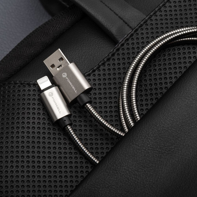 Kabel USB A na USB C Forcell F-Energy QC3.0 66 W, kovový, 1 m, C234, stříbrný