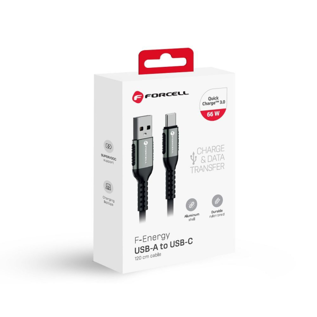 Kabel USB A na USB C Forcell F-Energy QC4.0 3 A 66 W Cafule 1,2 m C256 černý