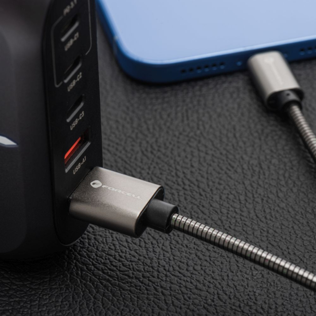 Kabel USB A na USB C Forcell F-Energy QC4.0 3 A 66 W, kovový, 2 m, C234, stříbrný