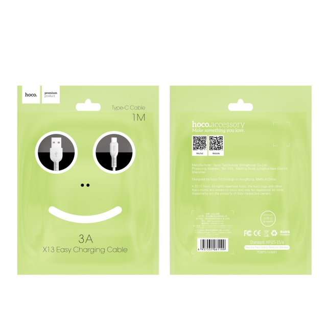 Kabel USB A na USB C Hoco, 1 m, X13, černý