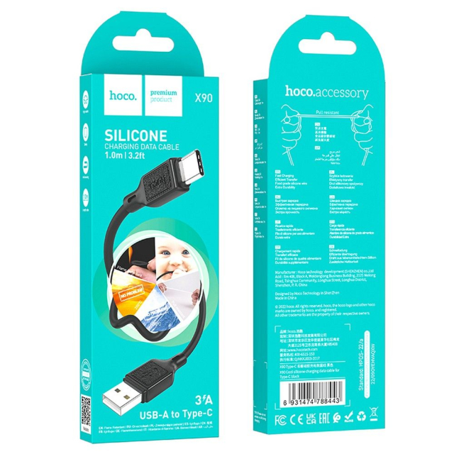 Kabel USB A na USB C Hoco 3 A, 1 m, X90, černý