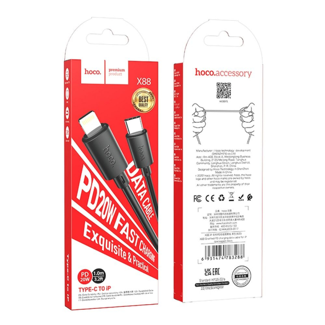 Kabel USB-C na Lightning Hoco PD 2,4 A, 20 W, 1 m, X88, černý