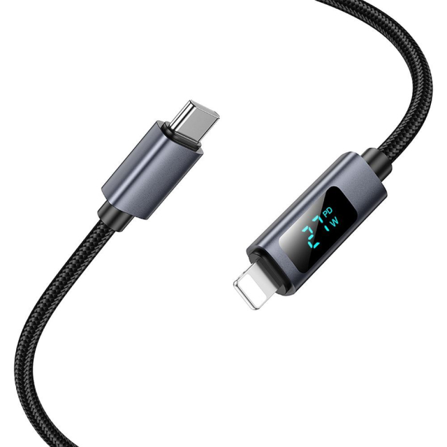 Kabel USB-C na Lightning Hoco PD 27 W s displejem, 1 m, X112, černý