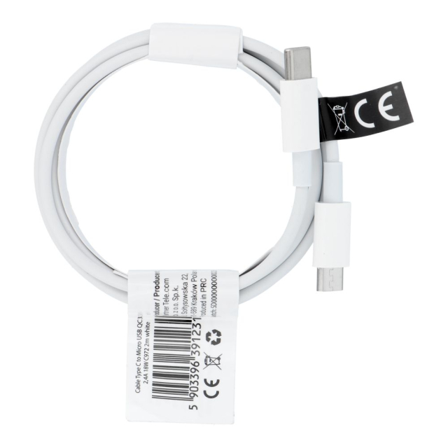Kabel USB-C na Micro USB QC3.0 2,4 A 18 W C972 2 m, bílý