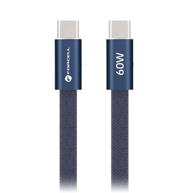 Kabel USB-C na USB-C Forcell F-Energy QC4.0 PD 3A 60 W Cafule Flat 1,2 CCFN23 m tmavě modrý